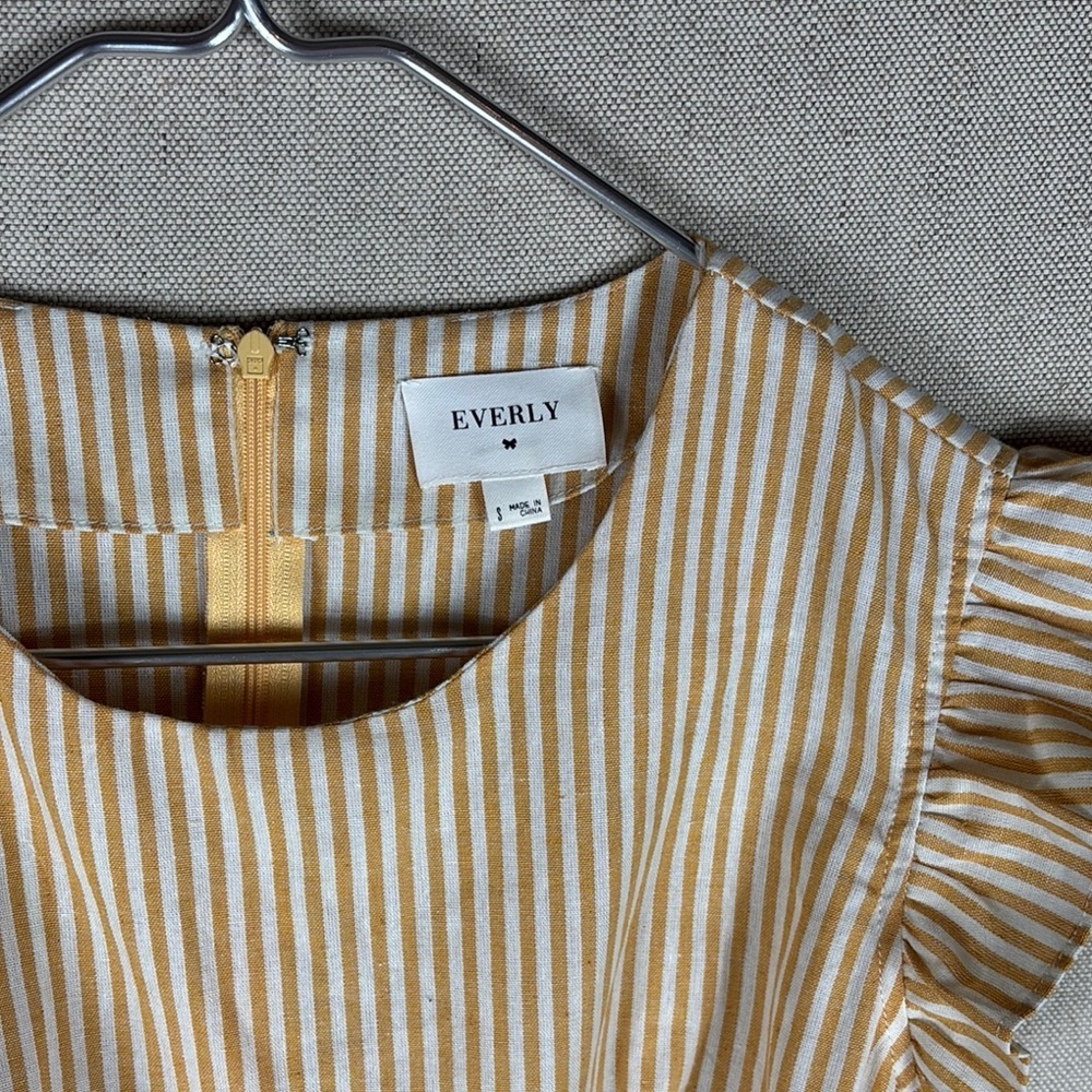 Everly > Sweet Summer Yellow Striped Ruffle Sleeve Dress Small - Picture 3 of 8